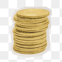 Golden bitcoins png sticker, paper cut on transparent background