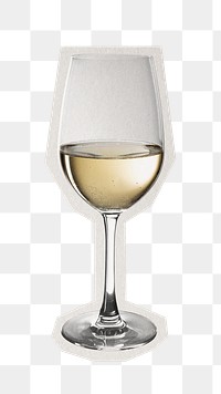 Png white wine glass sticker, paper cut on transparent background
