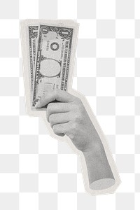 Png holding dollar bills  sticker, paper cut on transparent background