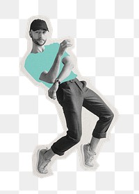 Dancing man png sticker, paper cut on transparent background