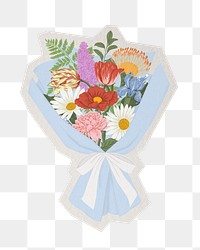 Flower bouquet png sticker, paper cut on transparent background