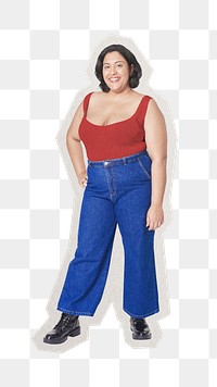 Png plus-size woman fashion sticker, paper cut on transparent background