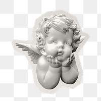 Png vintage cherub sculpture  sticker, paper cut on transparent background