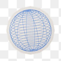 Grid globe png blue sticker, paper cut on transparent background