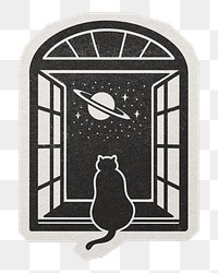 Black cat png window sticker, paper cut on transparent background