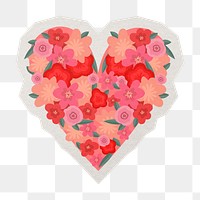 Png Valentine’s flower heart sticker, paper cut on transparent background