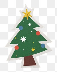 Png festive Christmas tree sticker, paper cut on transparent background