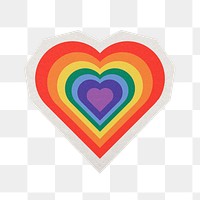 Pride heart png rainbow sticker, paper cut on transparent background