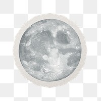 Full moon png grey sticker, paper cut on transparent background