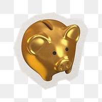 Gold piggy bank png sticker, paper cut on transparent background