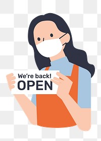 Barista holding png open sign, transparent background