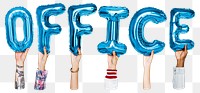 Office word png, hands holding balloon typography, transparent background