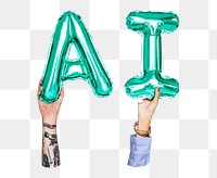 AI word png, hands holding balloon typography, transparent background