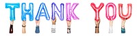 Thank you word png, hands holding balloon typography, transparent background