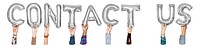 Contact us word png, hands holding balloon typography, transparent background