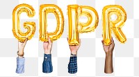 GDPR word png, hands holding balloon typography, transparent background