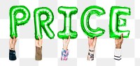 Price word png, hands holding balloon typography, transparent background