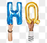 HQ word png, hands holding balloon typography, transparent background