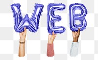 Web word png, hands holding balloon typography, transparent background