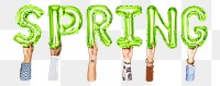 Spring word png, hands holding balloon typography, transparent background