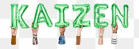 Kaizen word png, hands holding balloon typography, transparent background