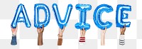 Advice word png, hands holding balloon typography, transparent background