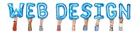 Web design word png, hands holding balloon typography, transparent background