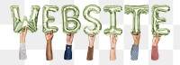 Website word png, hands holding balloon typography, transparent background