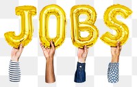 Jobs word png, hands holding balloon typography, transparent background