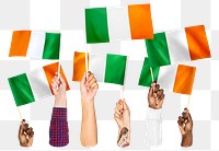 Hands waving png Irish flags, transparent background