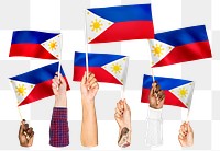 Hands waving png Filipino flags, transparent background