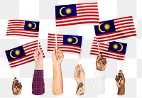Hands waving png Malaysian flags, transparent background