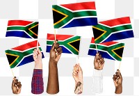 Hands waving png South African flags, transparent background