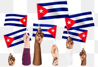 Hands waving png Cuban flags, transparent background