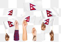 Hands waving png Nepalis flags, transparent background
