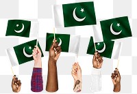 Hands waving png Pakistani flags, transparent background