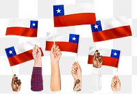 Hands waving png Chile flags, transparent background