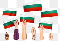 Hands waving png Bulgarian flags, transparent background