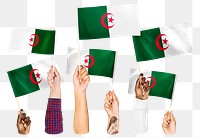 Hands waving png  Algeria flags, transparent background