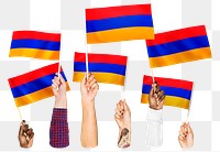 Hands waving png  Armenia flags, transparent background
