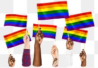 Hands waving pride png flags, transparent background