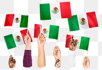 Hands waving png Mexican flags, transparent background