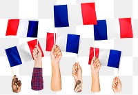 Hands waving png French flags, transparent background