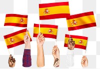 Hands waving png Spanish flags, transparent background