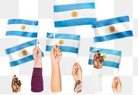 Hands waving png Argentinian flags, transparent background
