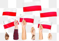 Hands waving png Polish flags, transparent background