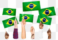 Hands waving png Brazilian flags, transparent background