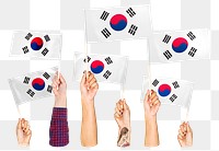 Hands waving png South Korean flags, transparent background