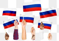 Hands waving png Russian flags, transparent background