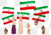 Hands waving png Iranian flags, transparent background